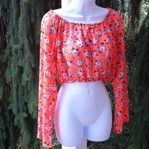 Florescent orange floral crop top